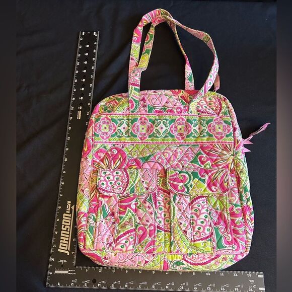 Vera Bradley Vibrant Pink & Green Patterned Tote Bag Excellent Condition - Picture 6 of 11